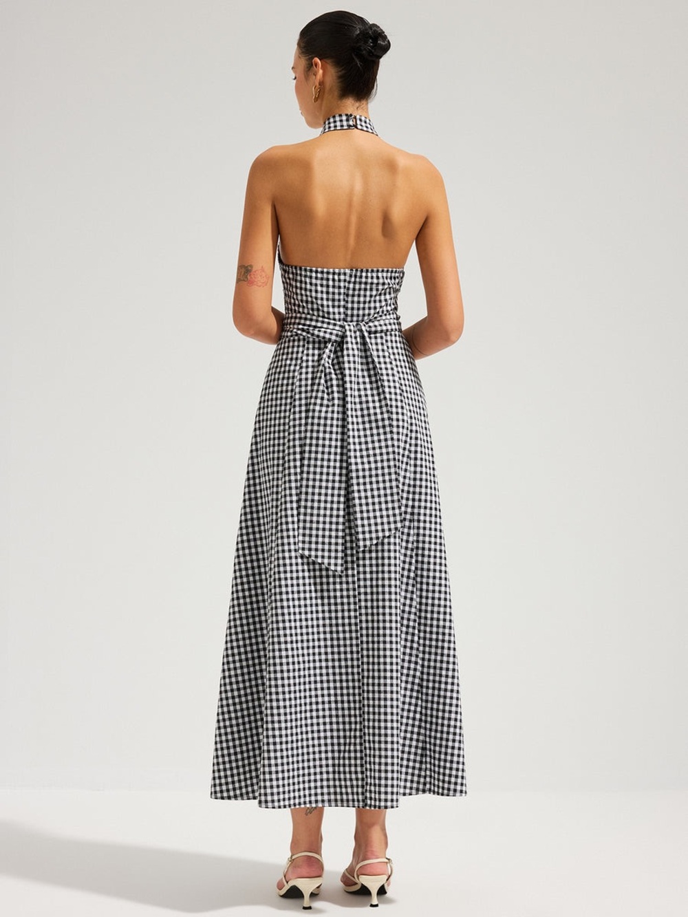 Commense Gingham Halter Cotton Maxi Dress - Picture 3 of 5